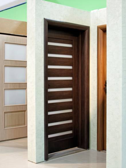 wooden door with glass window